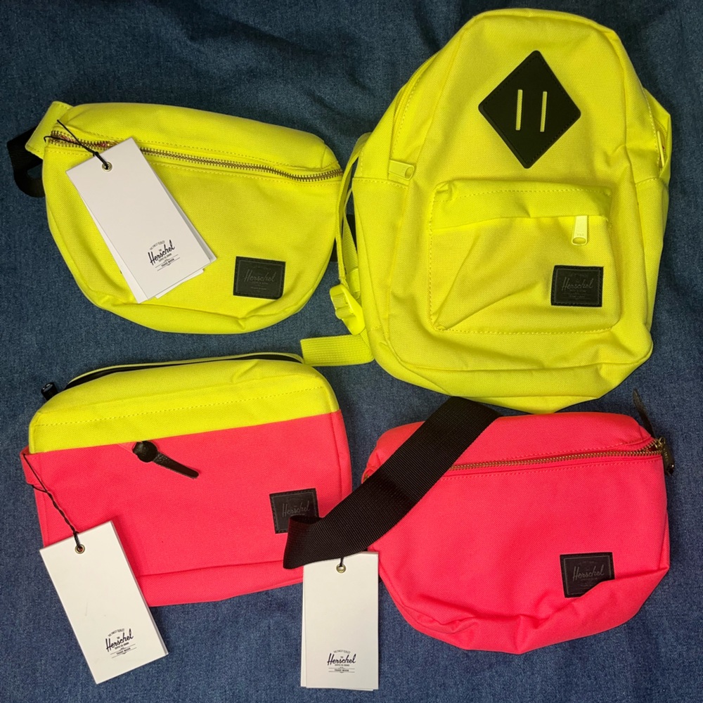 Herschel neon pink & yellow bag bundle of 4 NWT